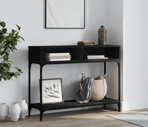 Czarna konsola przyścienna z półkami