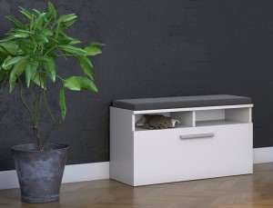 Biała szafka na obuwie z siedziskiem