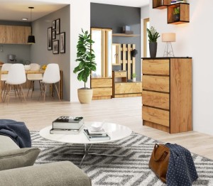 Wąska szafka z szufladami dąb craft