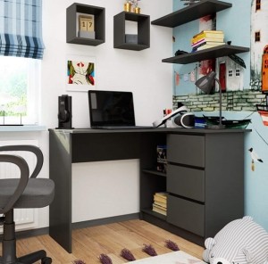 Szare biurko narożne z szufladami