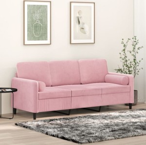 Trzyosobowa różowa sofa z poduszkami