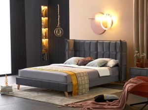 Szare łóżko z zagłówkiem dwuosobowe