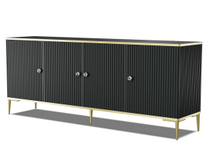 Szeroka komoda z półkami czerń i złoto