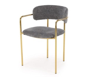 Złote krzesło z szarą tapicerką glam