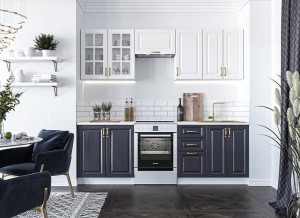 Zestaw mebli kuchennych biały z granatowym