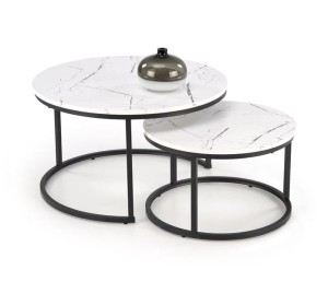 Dwa stoliki z okrągłym blatem biały marmur