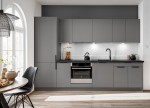 Szary zestaw mebli kuchennych z okapem