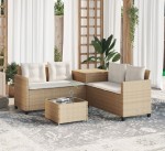 Beżowa sofa ogrodowa narożna z poduszkami