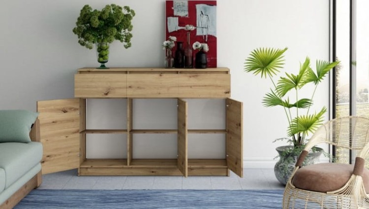 Komoda-szafka-na-ubrania-dąb-półki