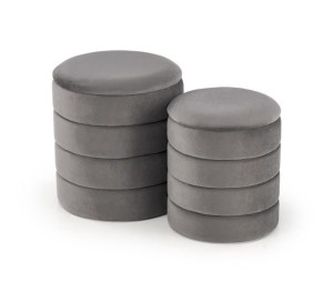 Szare okrągłe pufy ze schowkiem