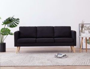Czarna sofa do salonu na nóżkach, z poduszkami 3-os.