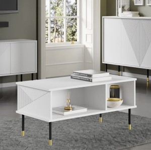 Elegancki biały stolik kawowy z półkami