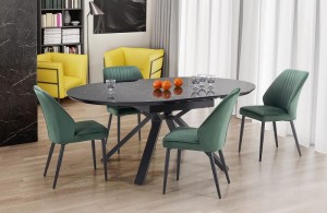 Rozkładany okrągły stół czarny marmur