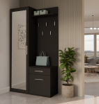 Czarna garderoba z lustrem, szafka na buty i wieszak