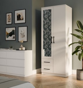 Biała szafa z lustrem i szufladami 205x80 cm