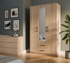 Trzydrzwiowa szafa z drążkiem sonoma