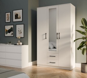 Duża szafa z półkami i lustrem biała