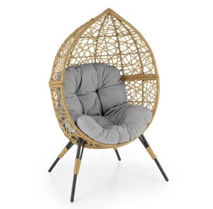 Pleciony fotel ogrodowy z poduszką boho