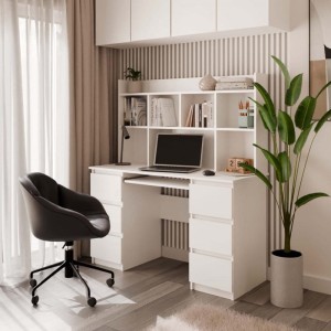 Białe biurko z nadstawką i szufladami