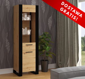 Loftowa wąska szafka stojąca witryna 188 cm