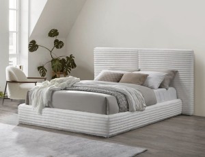 Łóżko tapicerowane z niską skrzynią krem