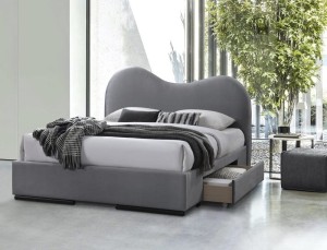 Szare łóżko z zagłówkiem i szufladami 160x200