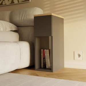 Wąski stolik nocny z szufladą i półką loft