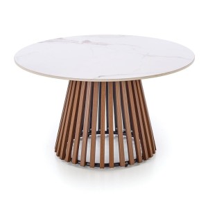 Designerska okrągła ława marmur z lamelami