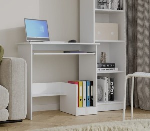 Białe kompaktowe biurko do pracy na laptopie