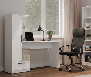 Białe biurko z regałem i szufladą