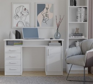 Białe biurko z szafką i szufladami