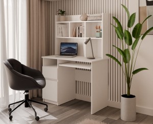 Białe biurko z szafką i nadstawką lewe