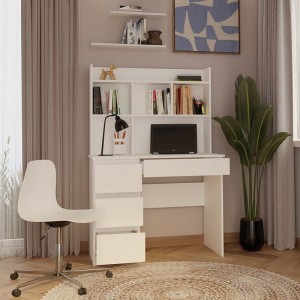 Białe biurko z szufladami i nadstawką lewe