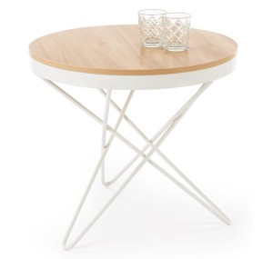 Okrągła ława do salonu loft biały stelaż