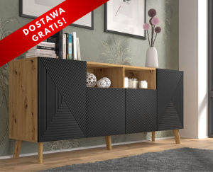 Loftowa komoda na nóżkach czerń z dębem artisan