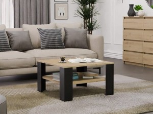 Kwadratowa ława do salonu z półką artisan/czerń