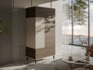 Elegancka szafa z półkami i drążkiem kaszmir/orzech