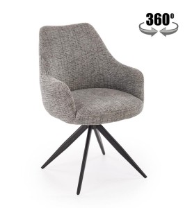 Popielate krzesło do jadalni z podłokietnikami