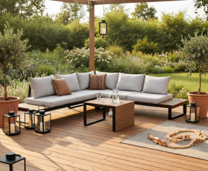 Nowoczesny narożnik na taras z poduszkami