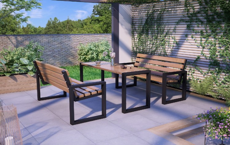 Drewniane-ławki-na-taras-ze-stołem