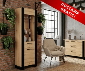 Loftowa wąska szafka stojąca witryna 188 cm