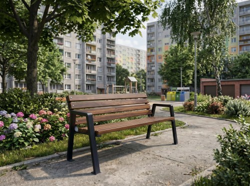 ławka-miejska-z-brązowymi-deskami-w-przestrzeni-osiedla