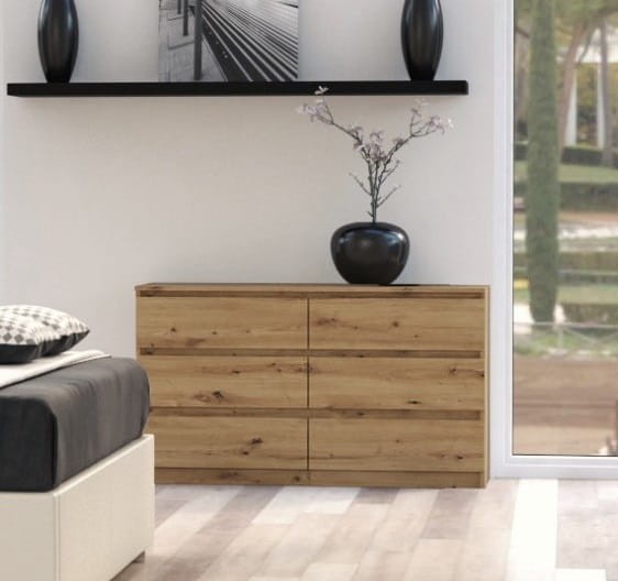 Komoda-6-szuflad-140-cm-dąb-artisan