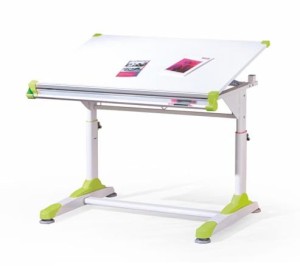 Białe biurko z regulowaną wysokością blatu i kątem nachylenia