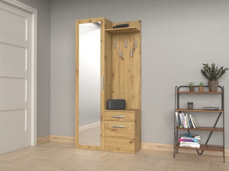 Zestaw-korytarzowy-z-szafą-i-lustrem-dąb