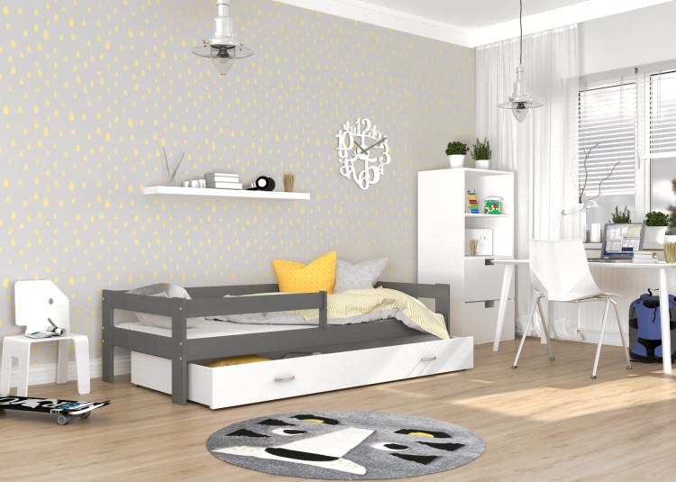 Szare-łóżko-z-białą-szufladą
