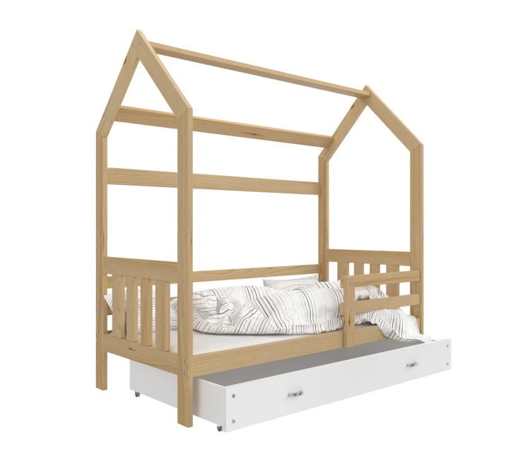 Sosonowe-łóżko-domek-z-biała-szufladą