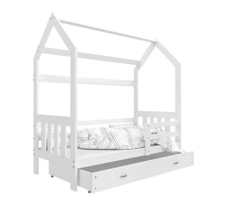 Białe-łóżko-z-szufladą-w-kształcie-domku