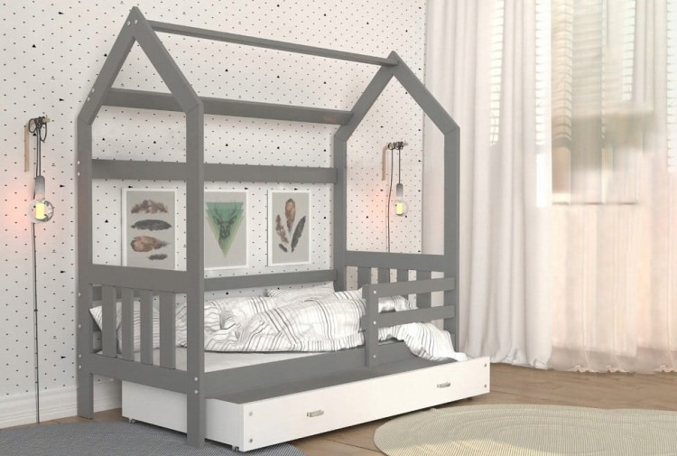 Szare-łóżko-z-barierką-domek