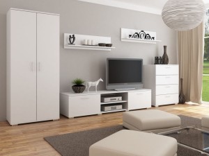 Biały zestaw mebli do salonu z szafą